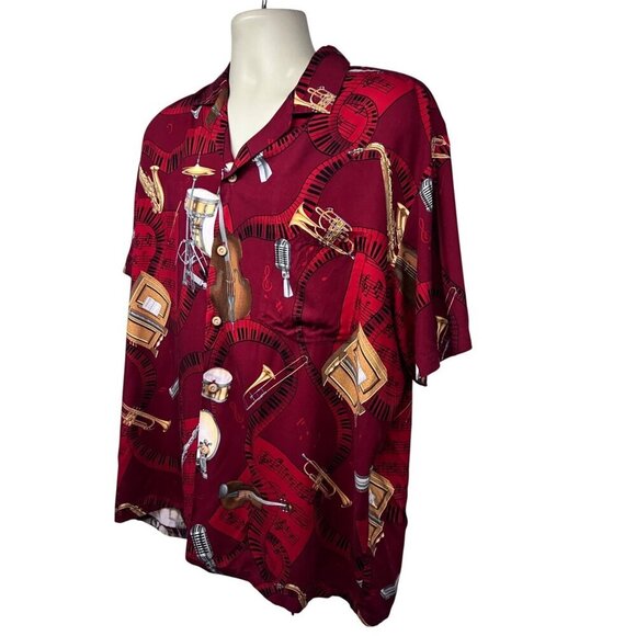 Paradise Found Mens Vintage Hawaiian Button Up Shirt Large Pocket Jazz Music USA - Picture 3 of 8
